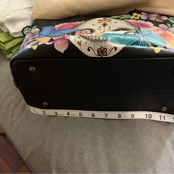 Anuschka Black Bag with Floral and Skull Art - Picture 4 of 4
